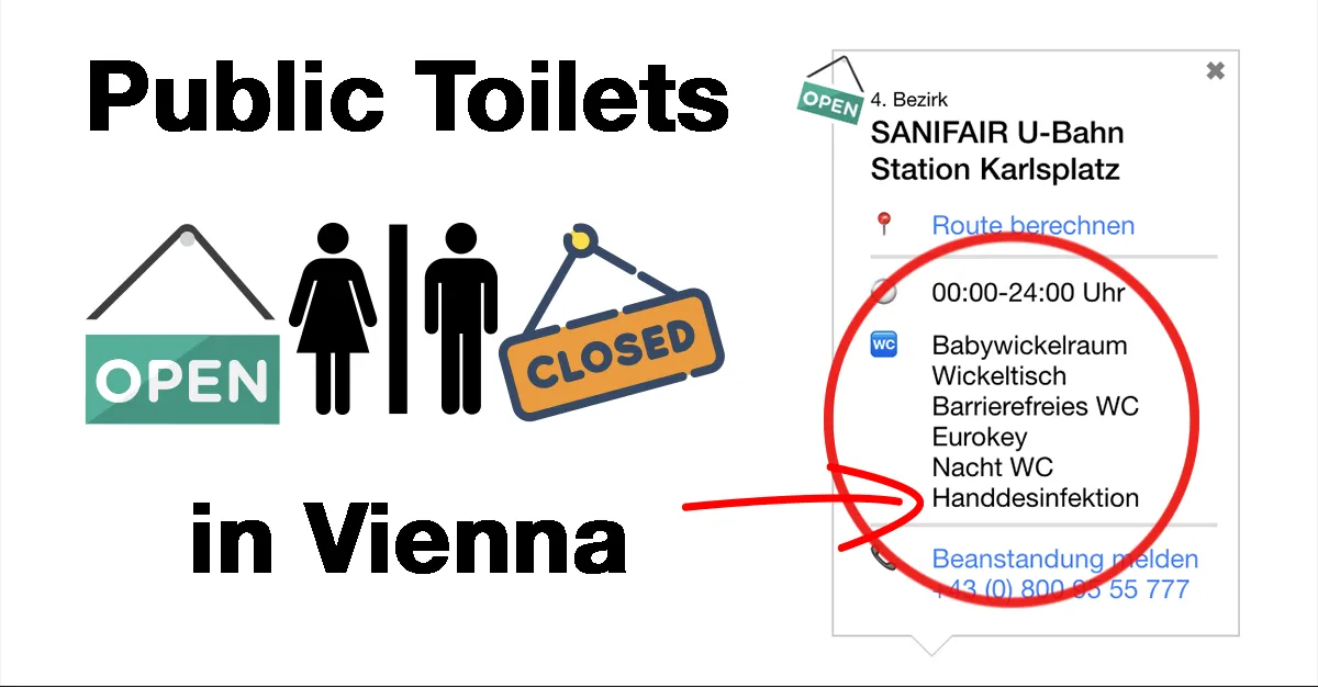 Public Toilets in Vienna app highlighting hand disinfection at Karlsplatz