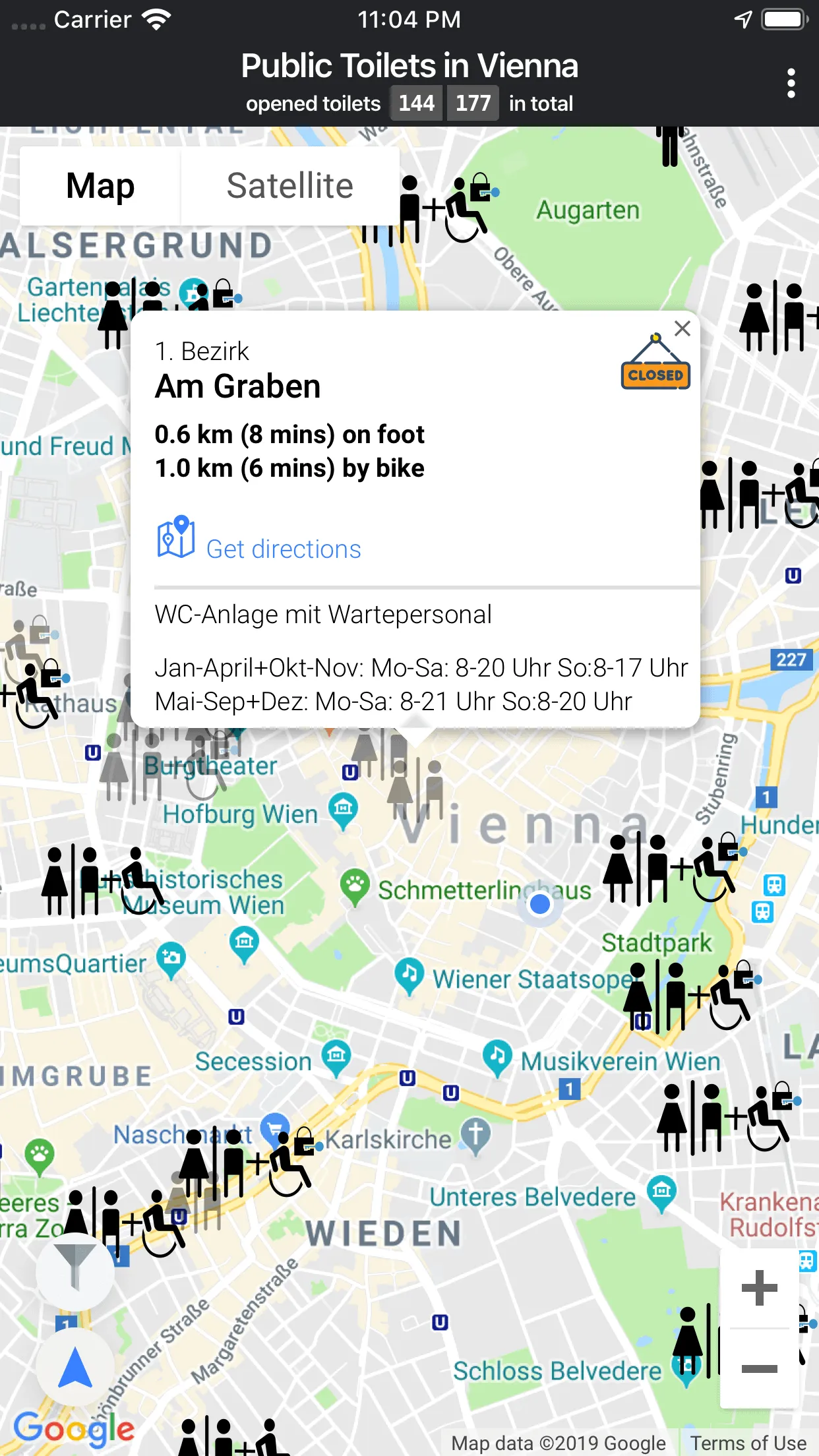 Public Toilets in Vienna: map view