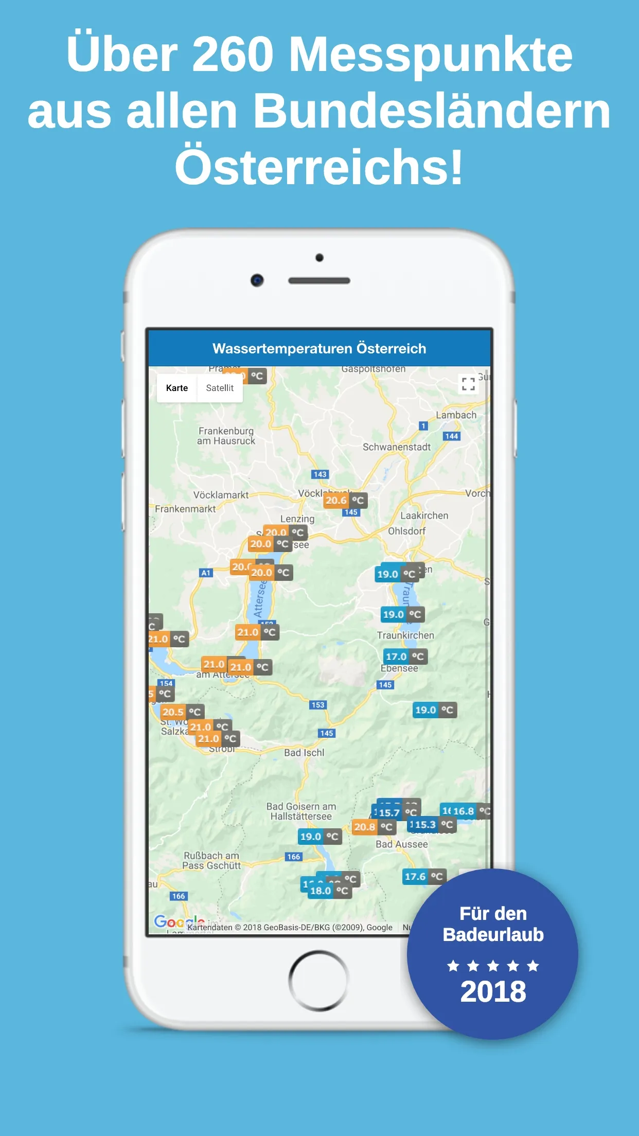 List of 260 measuring points with temperature and quality data